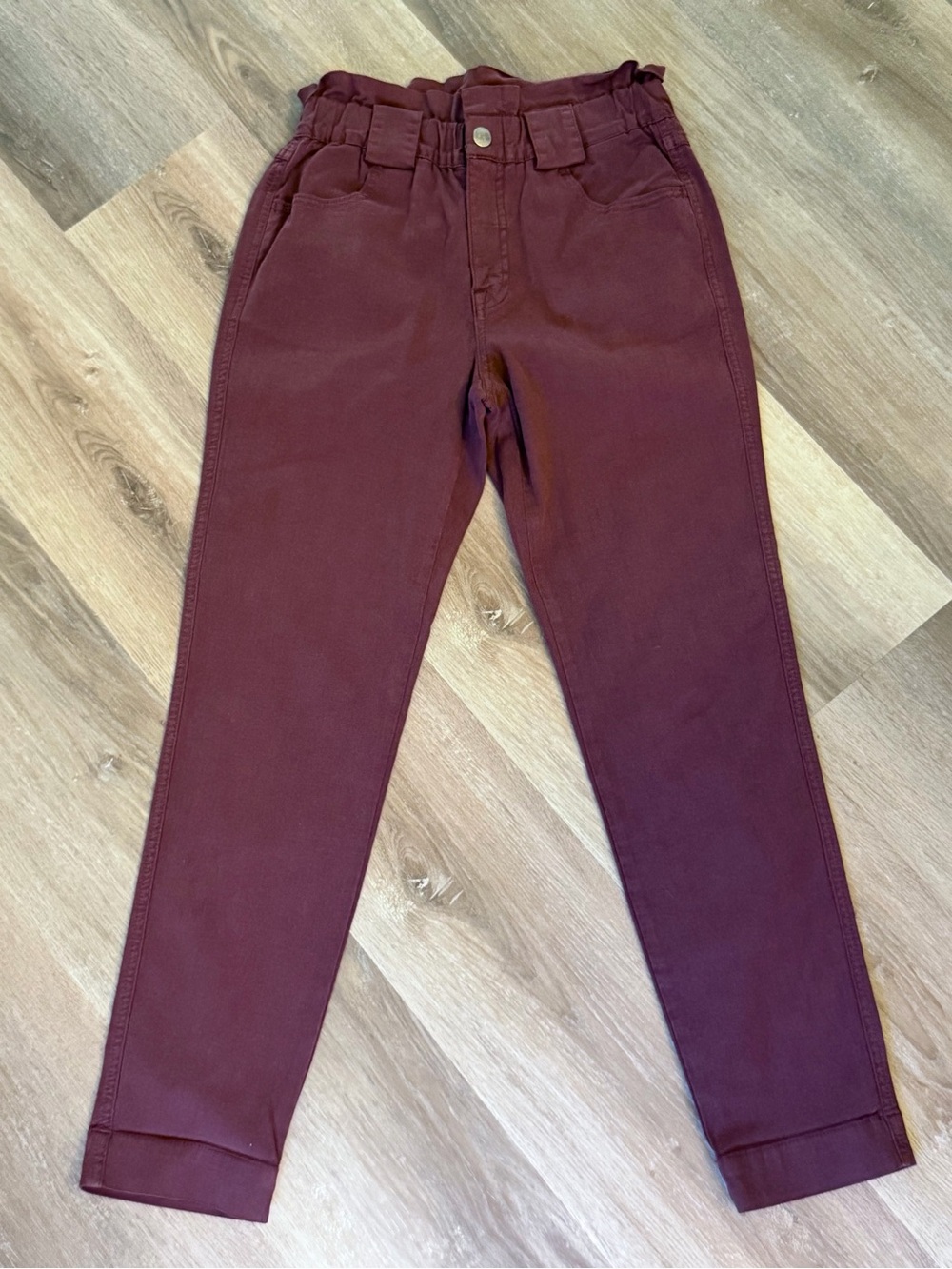 pistola Wine-Toned Paperbag Waist Pants
